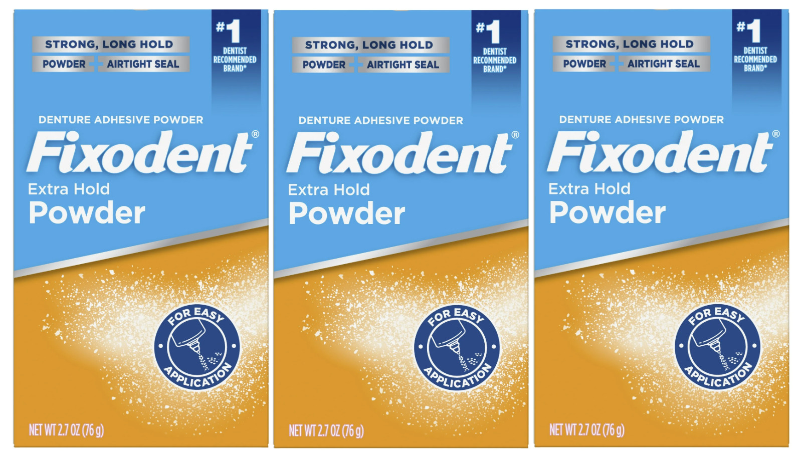 3 Pack Fixodent Extra Hold Denture Adhesive Powder, 2.7 oz