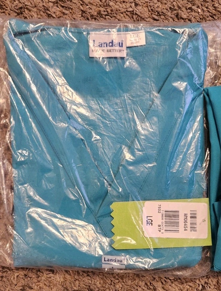 NWT LANDAU UNISEX REVERSIBLE 1 POCKET TOP 7502 & PANTS 7602 TEAL SCRUBS SET L