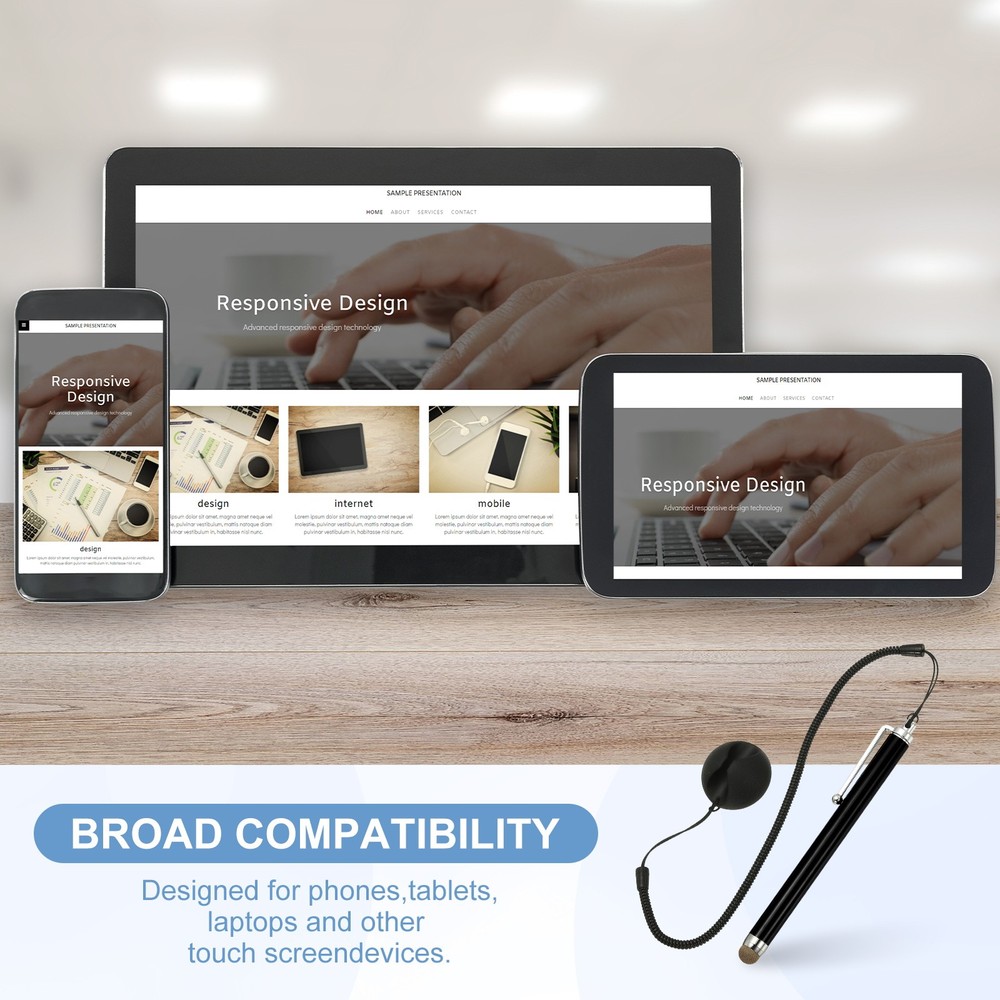 2 Pcs Screen Capacitive Pen with Spring Rope Fixing Dock Black