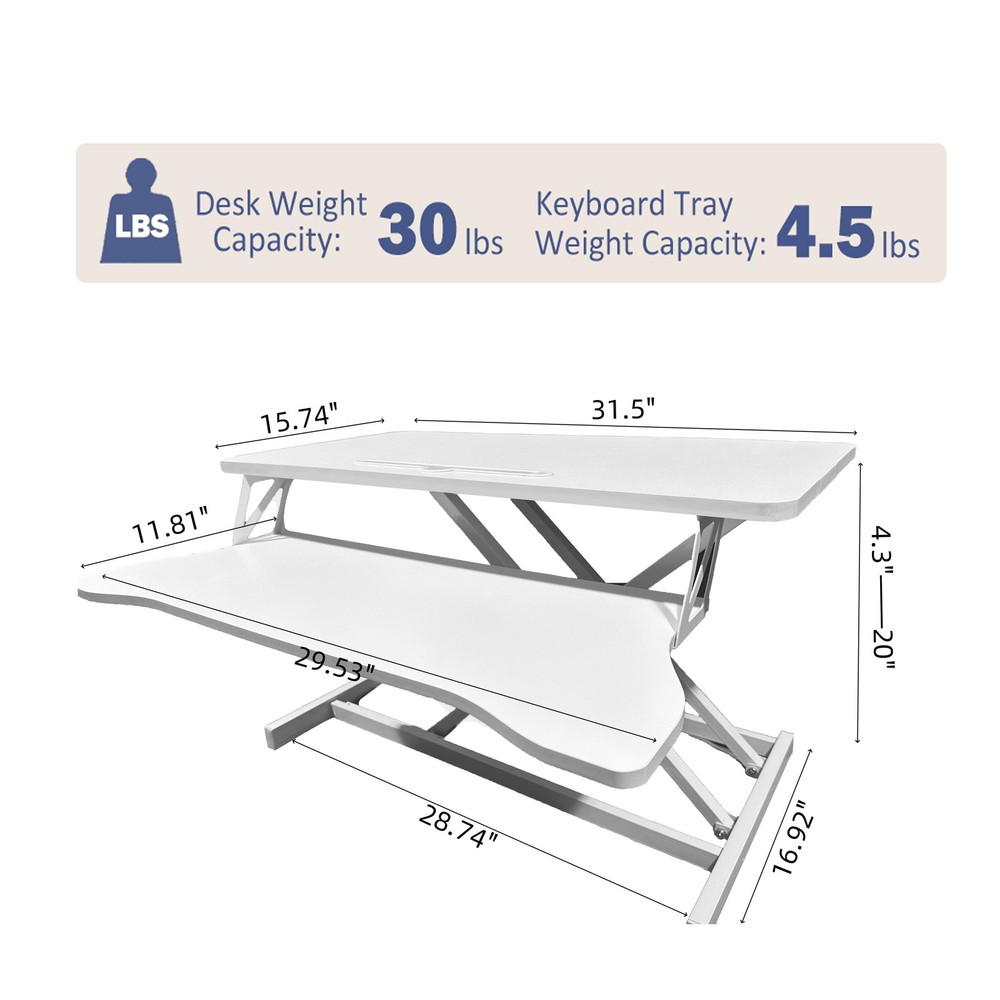 32In Desk Converter Height Adjustable Sit to Stand Riser Standing Computer Desk