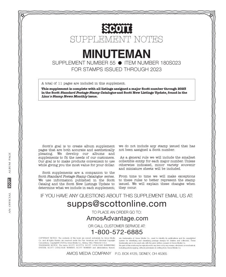 New 2023 Scott Stamp Album Supplement Pages Minuteman Free US Shipping Number 55