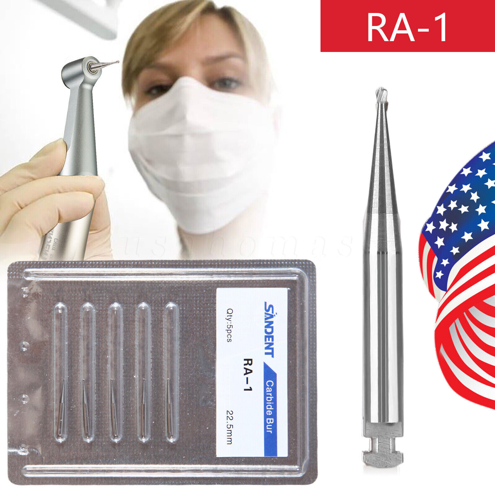 SANDENT Dental Tungsten Steel Carbide Burs Round RA Burs for Low Speed Handpiece