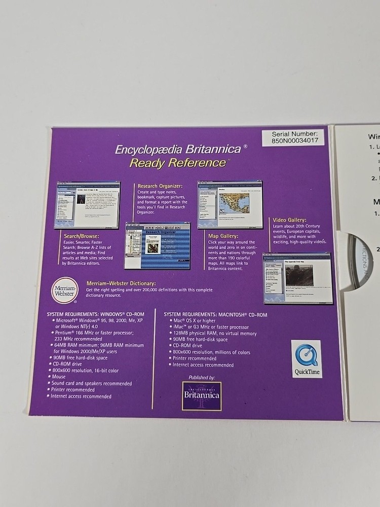 Encyclopedia Britannia Ready Reference CD-ROM Windows Macintosh