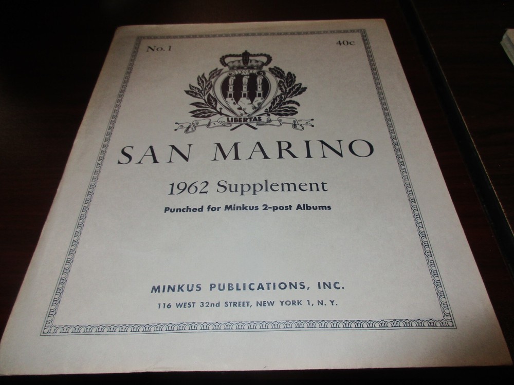 "MINKUS" STAMP ALBUM 1962  SUPPLEMENT SAN MARINO  W/FREE SHP.