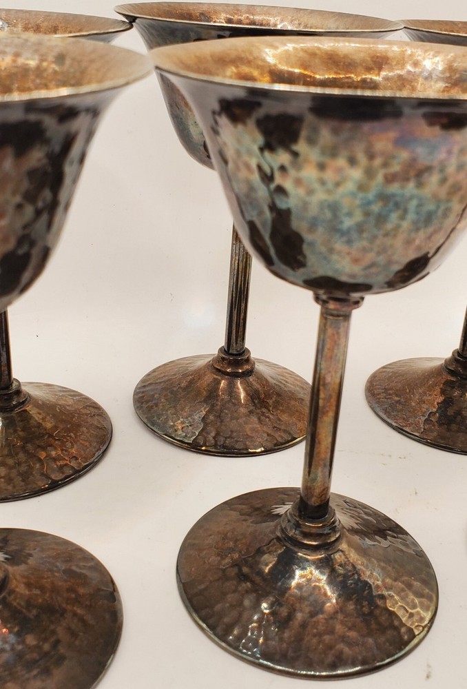Bernad Rice's Sons 1920 - Apollo EPNS Hammered Silver Plate Cocktail Cups Set 6