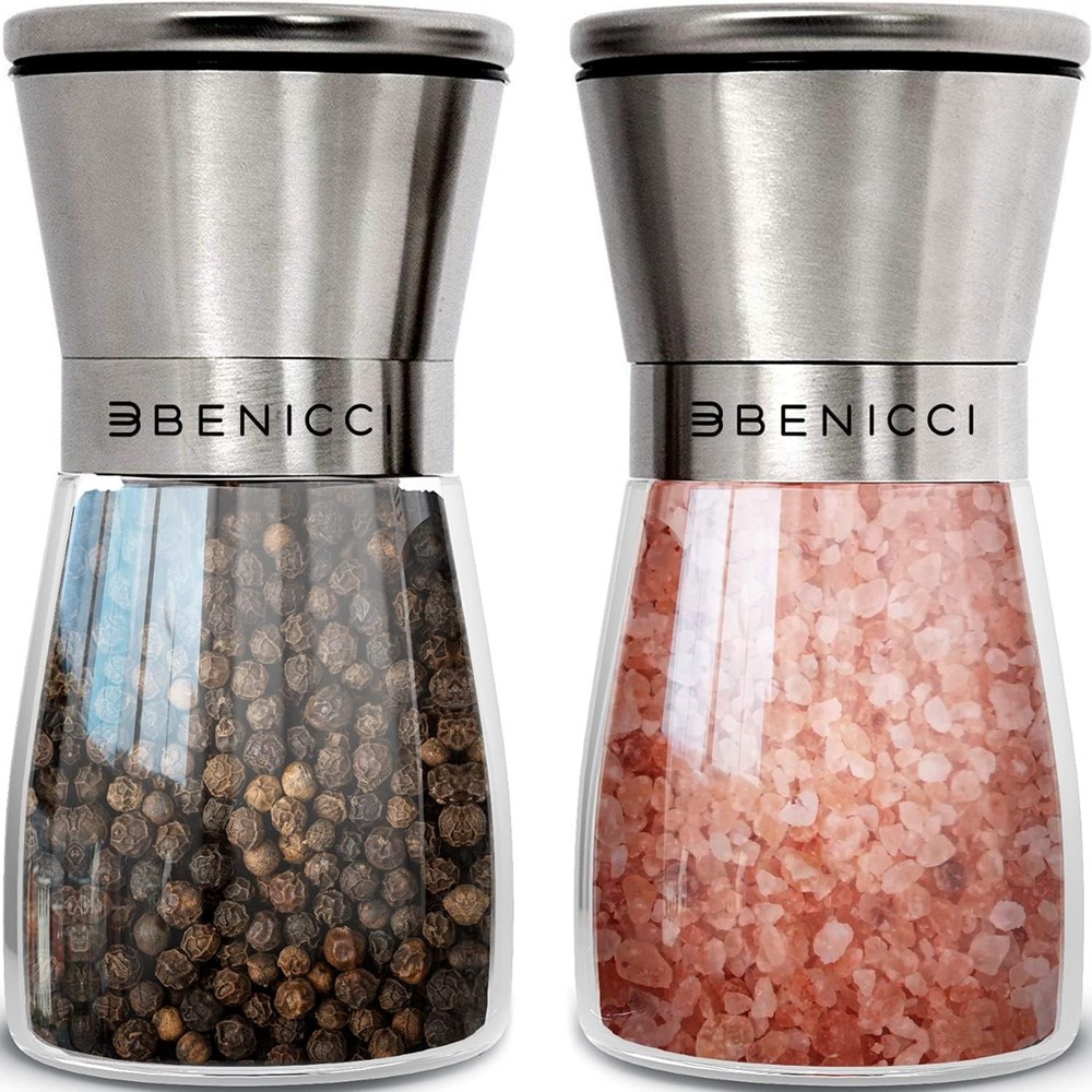 Refillable Manual Salt and Pepper Grinders Set - Adjustable Coarseness Control