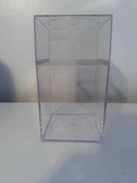 4"x4"x7-1/4" Acrylic display case with half-split lid