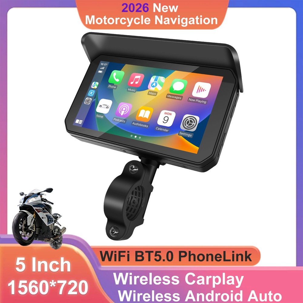 5 Inch Wireless Motorcycle CarPlay Android Auto GPS Navigator Waterproof Video