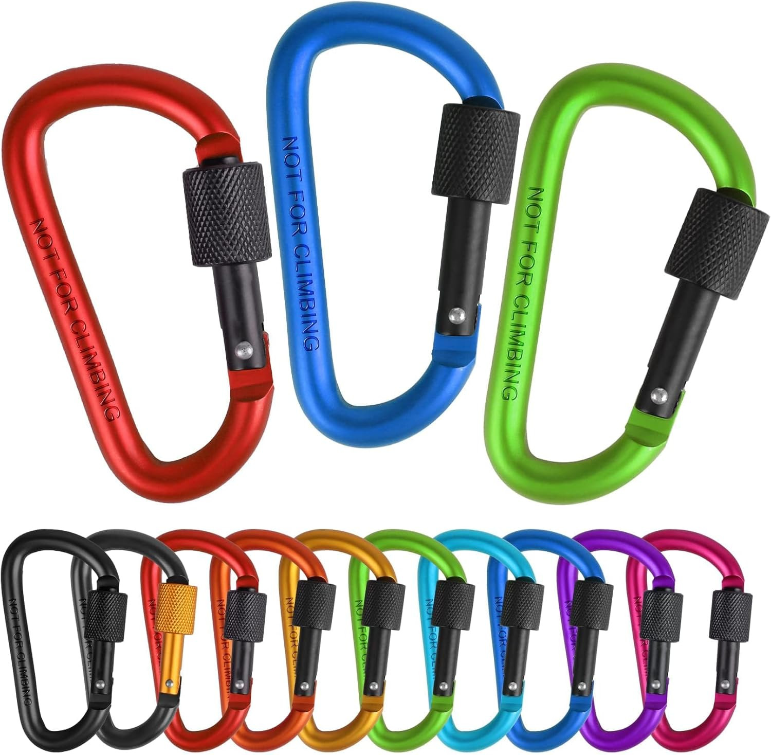10 Pack Carabiner, 3 inch Aluminum D-Ring Locking Carabiner Clip, Snap Hook S...