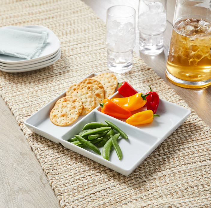 White Porcelain Rectangular Divided Tray – 9x10 Inches, Kitchen & Serving