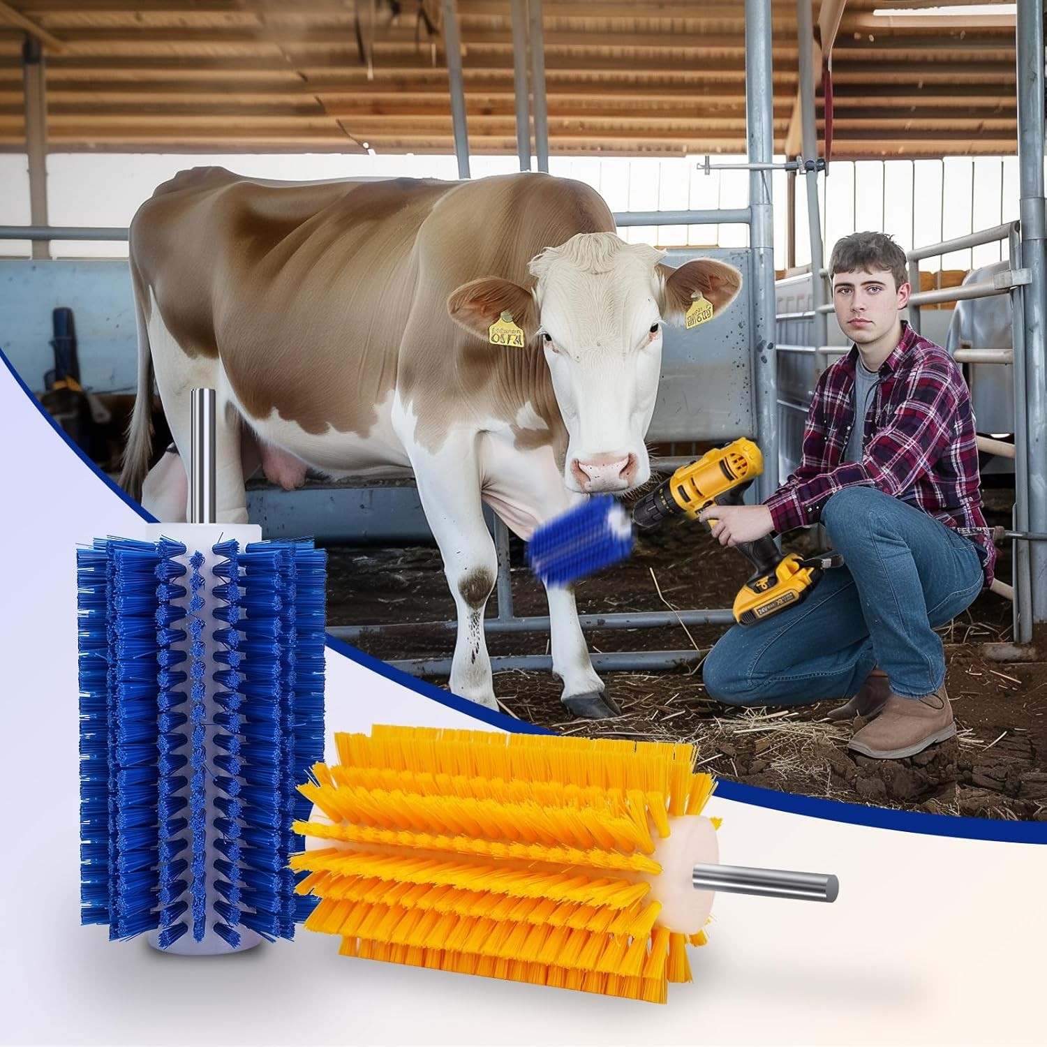 Livestock Scratching Mini Roto Drill Brush Attachment For Horse 7in, Blue