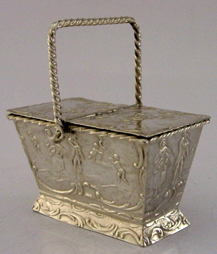 SUPERB HANAU SOLID SOLID SILVER NOVELTY PICNIC BASKET BOX 1890's ANTIQUE 64g