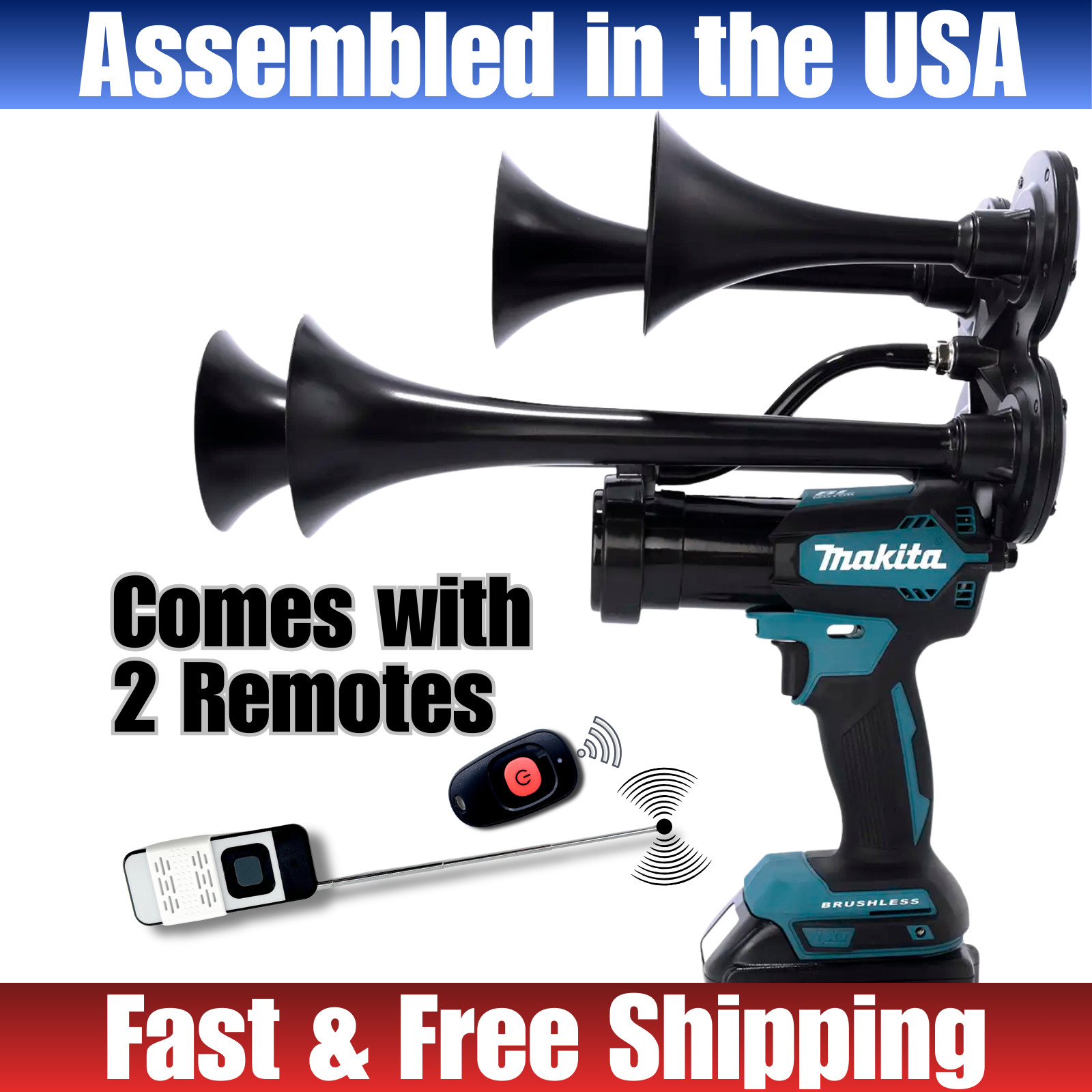 Makita 18 volt Impact Drill Sports Boat Air Train Horn | Two Remotes Included