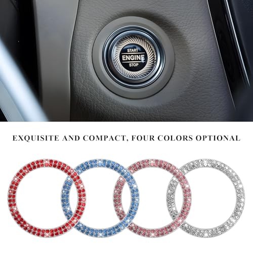 2PCS Bling Car Engine Start Stop Decoration Ring, Crystal Double Double Row Red
