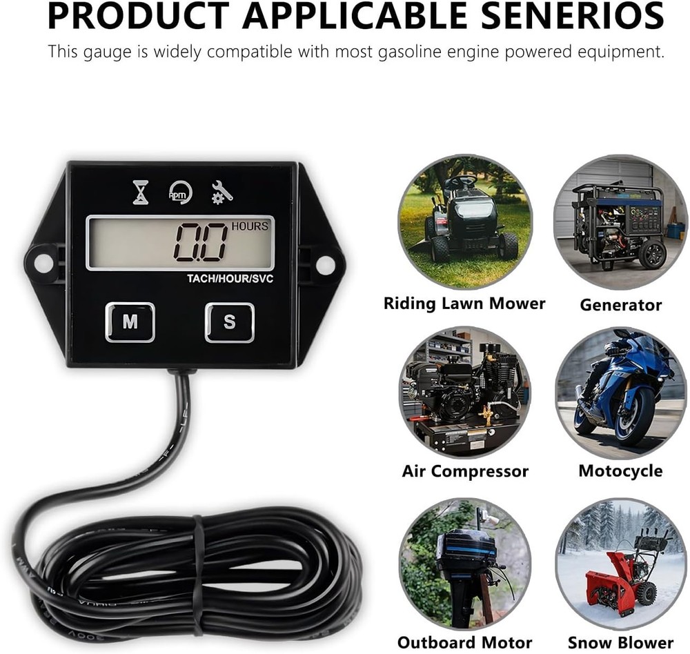 Small Engine Digital Hour Meter & Tachometer
