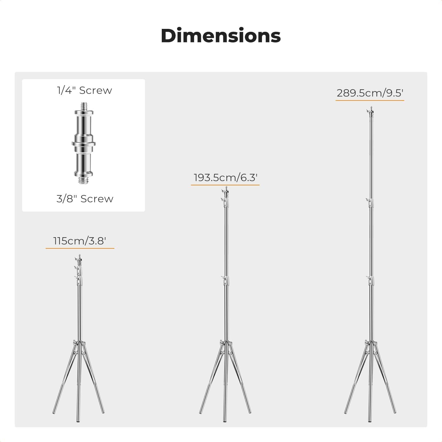 K&F Concept 2.8m Light Stand Stainless Steel Heavy Duty Photography Tripod Stand