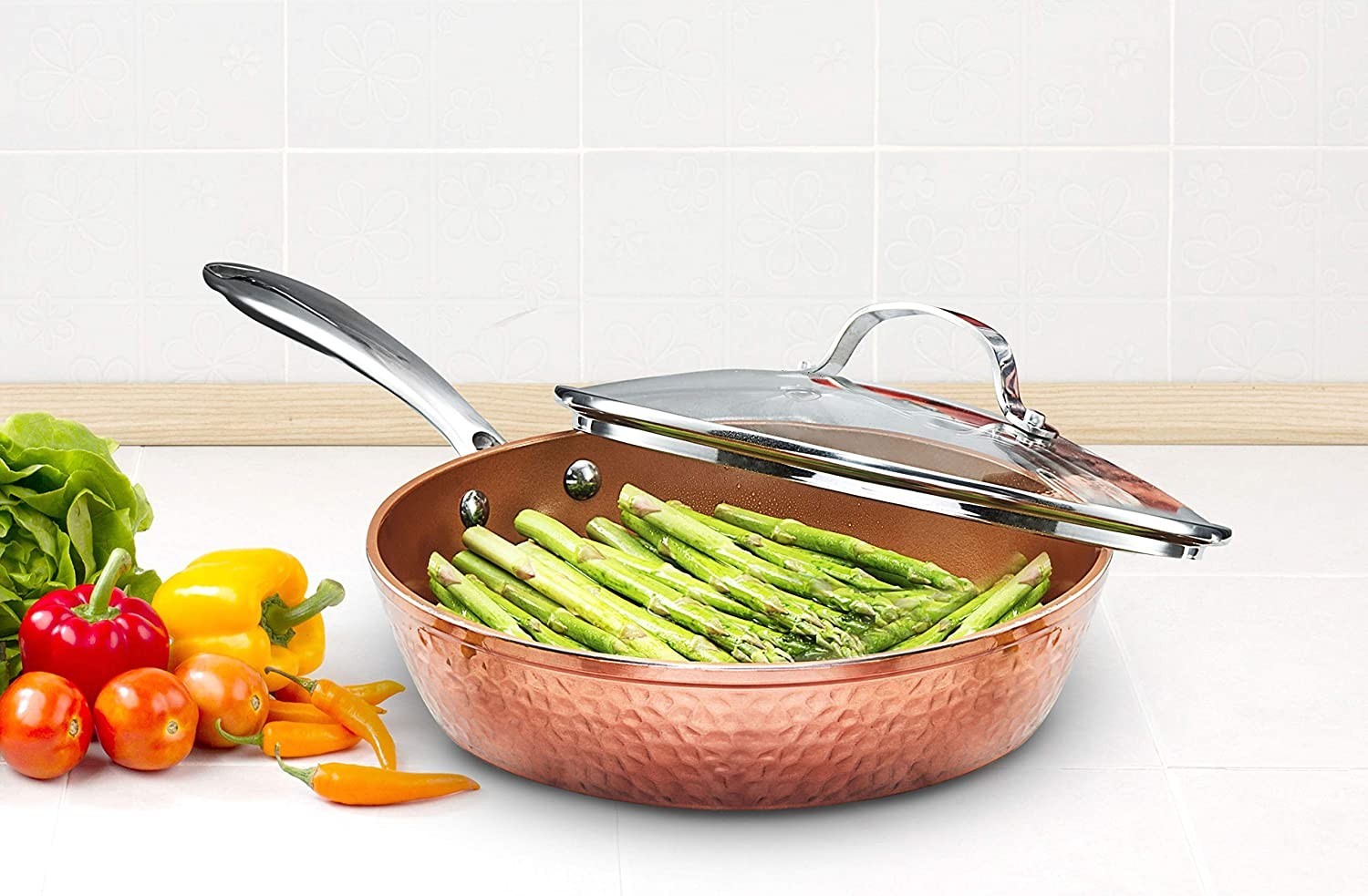 Gotham Steel Hammered 10 Inch, Non-Stick Frying Pan with Lid, Ceramic Cookware