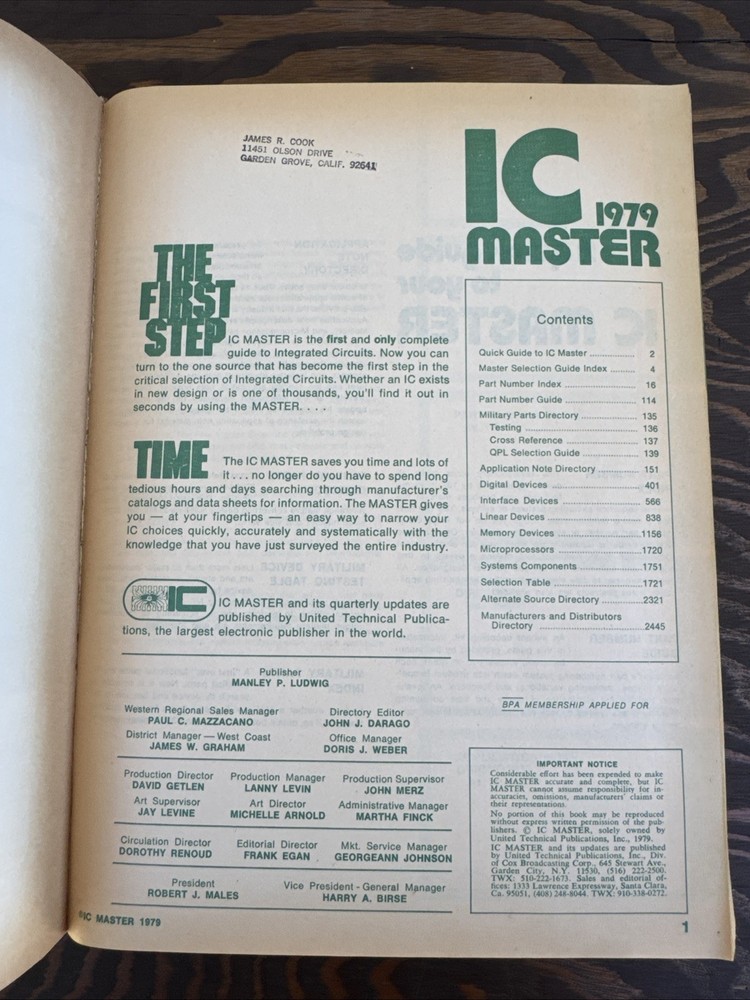 IC Master 1979 VTG Computer Tech Reference Book, United Technical Publications