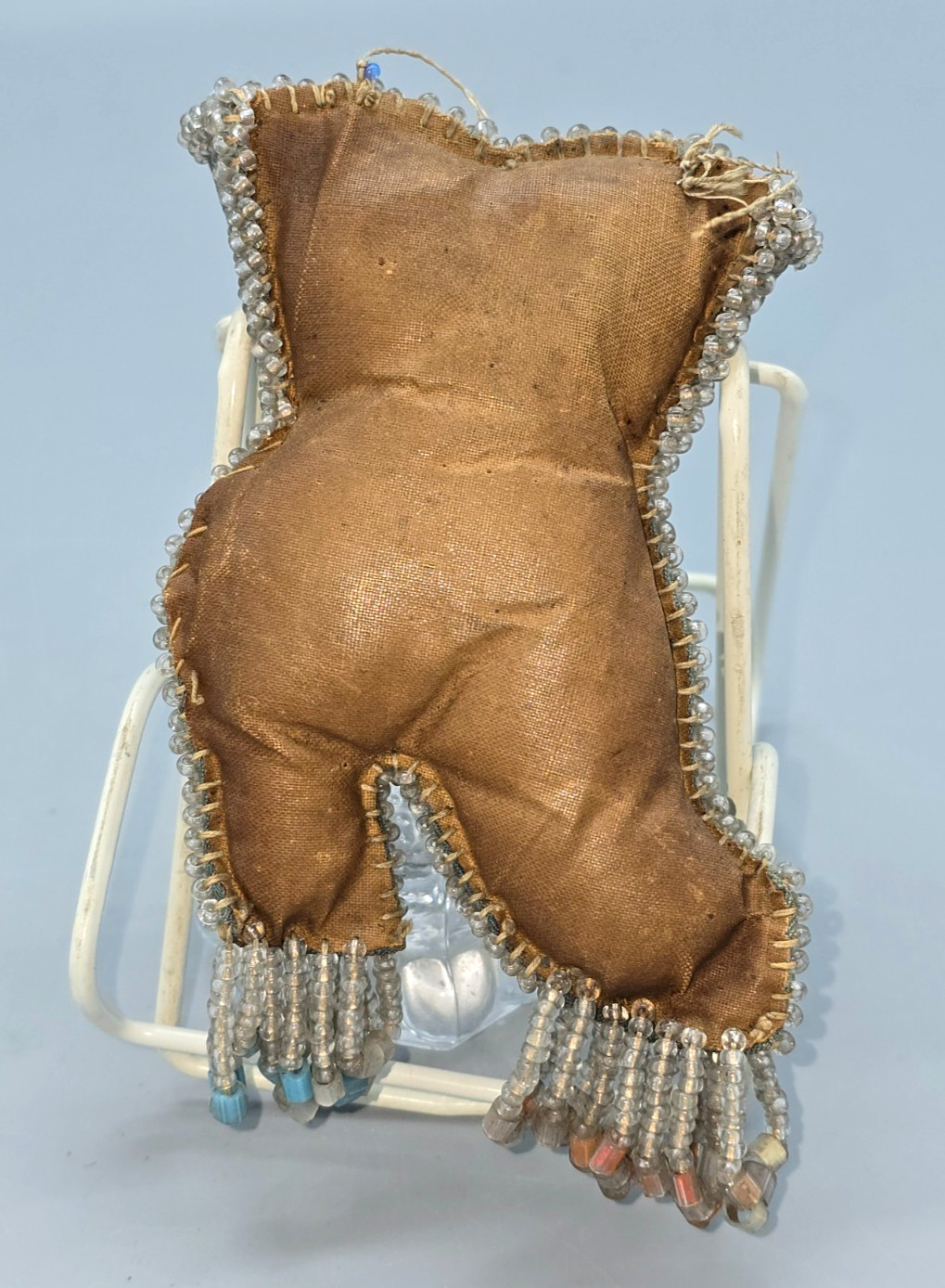 Antique Iroquois Nation 6x4" BEADED VICTORIAN FLORAL BOOT WHIMSEY / PINCUSHION