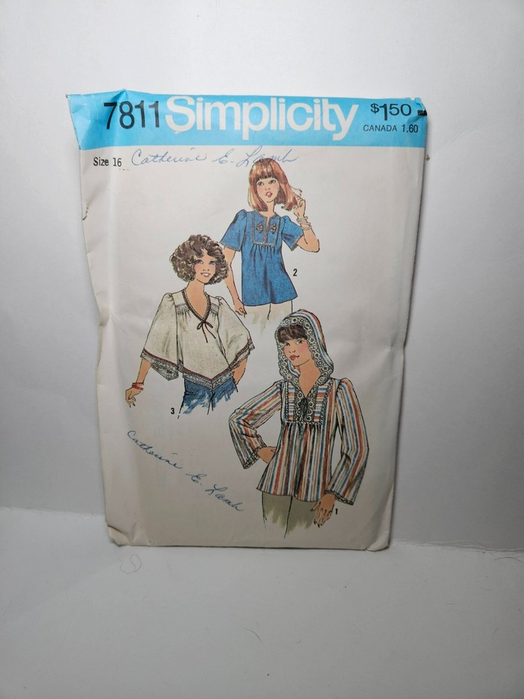 Simplicity 7811 Size 14 or Size 16 Pullover Top Uncut 1976