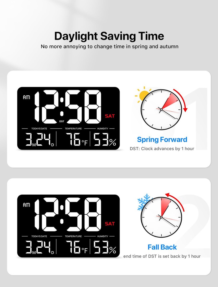 Digital Clock,13" Large Display Digital Wall Clock, Adjustable Brightness Cal...