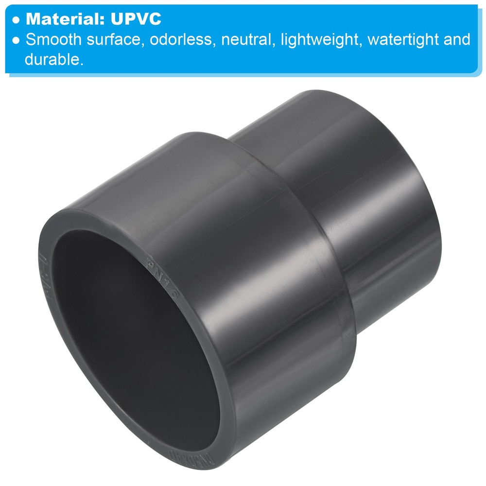 PVC Reducer Pipe Fitting 2.5x2" Socket Coupling Adapter Connector, Grey