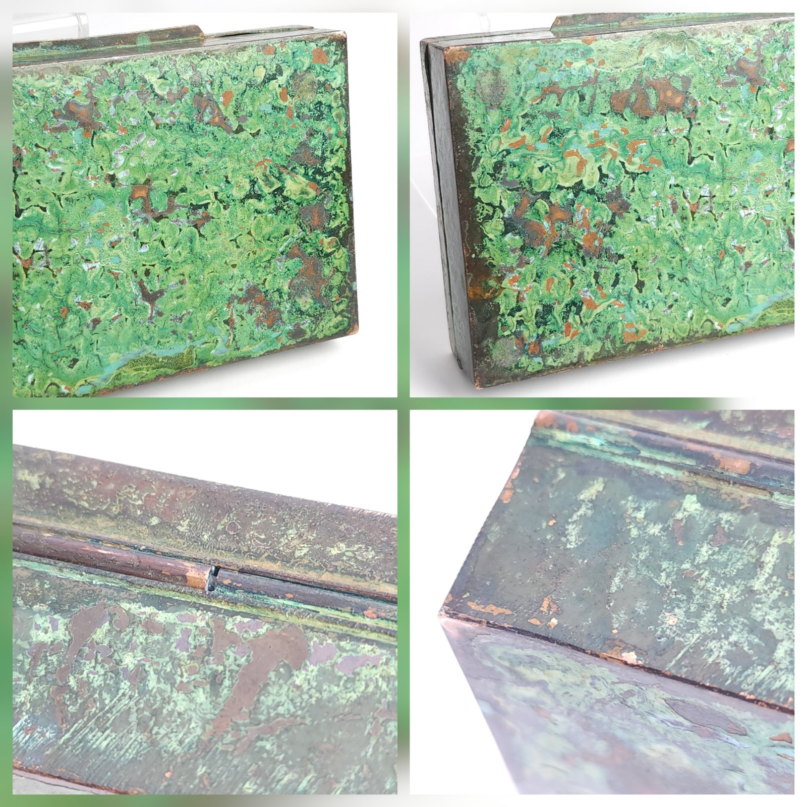 Vintage Peru Enameled Copper Cigarette Trinket Box Silver Tone Metal Bird Bull