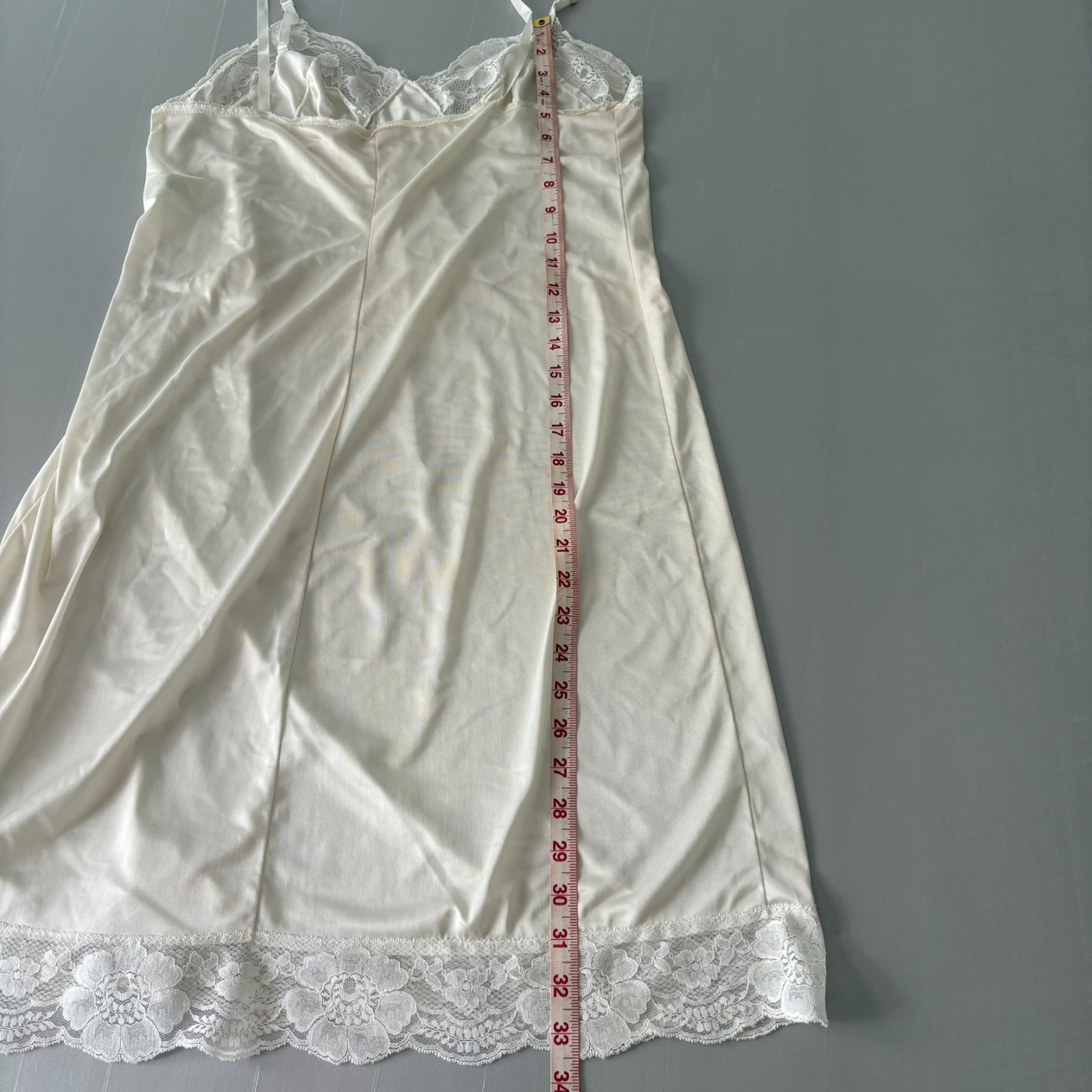 Kayser Lace Trim Full Slip White Vintage Lingerie Nightgown Made in USA sz M