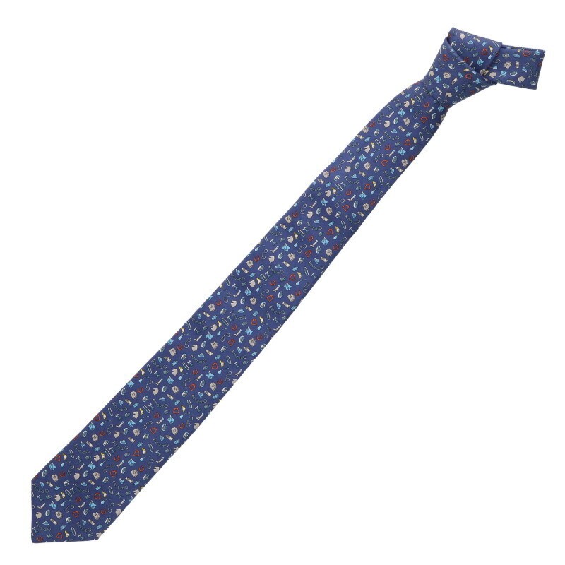 Hermes tie accessory all over pattern silk tie used BS99