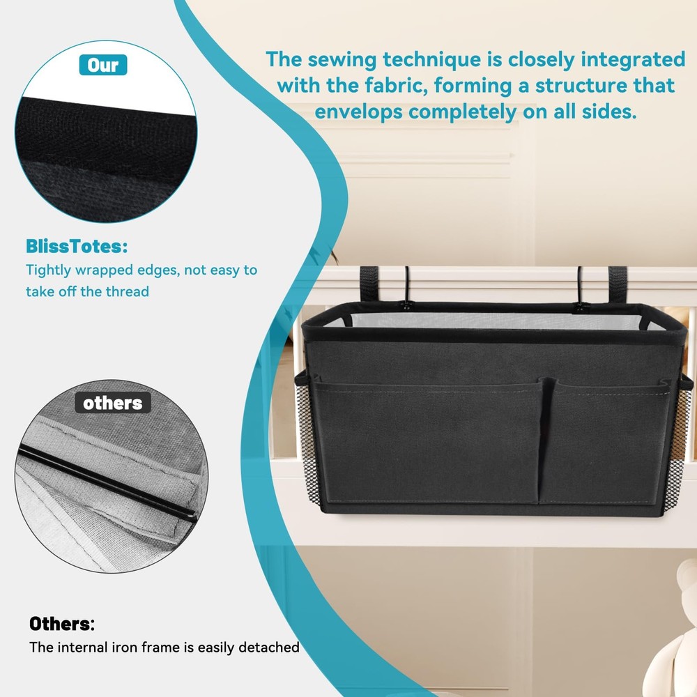 BlissTotes Bedside Caddy, Storage Organizer for Bunk Bed Dark Gray
