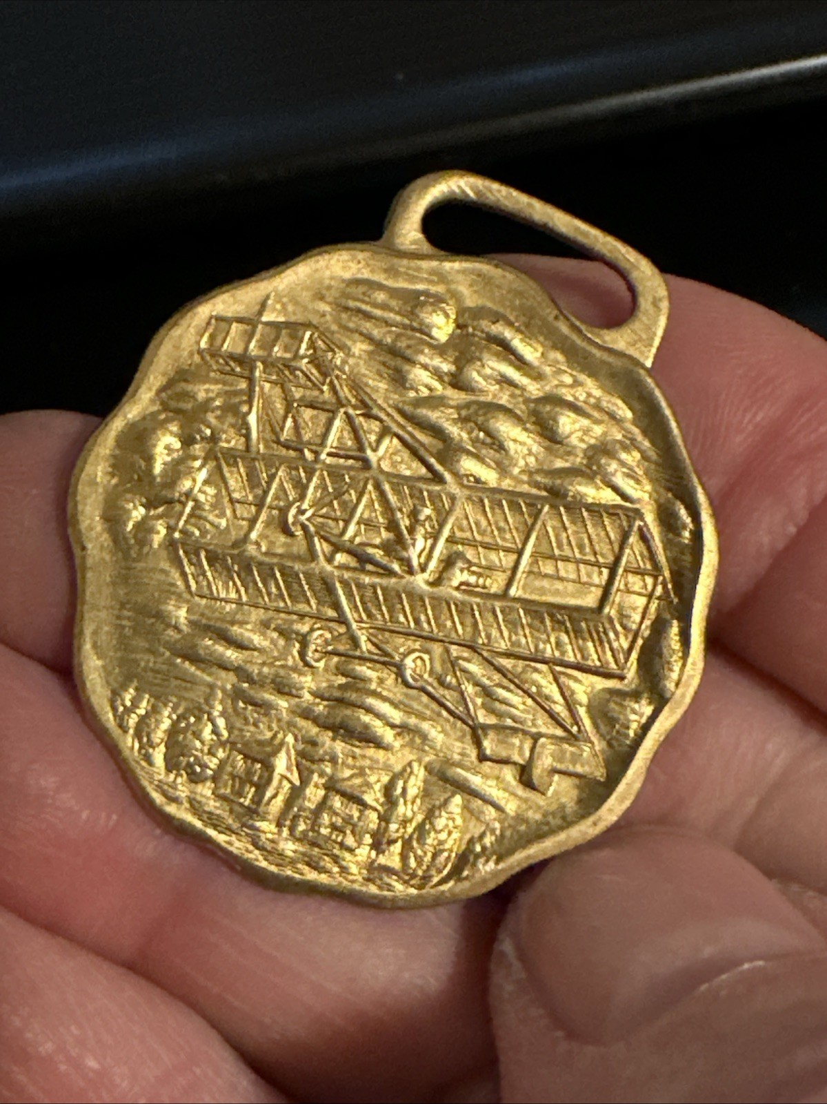 Vintage NOS Brass Relief Style Watch Fob Wright Brothers First Flight