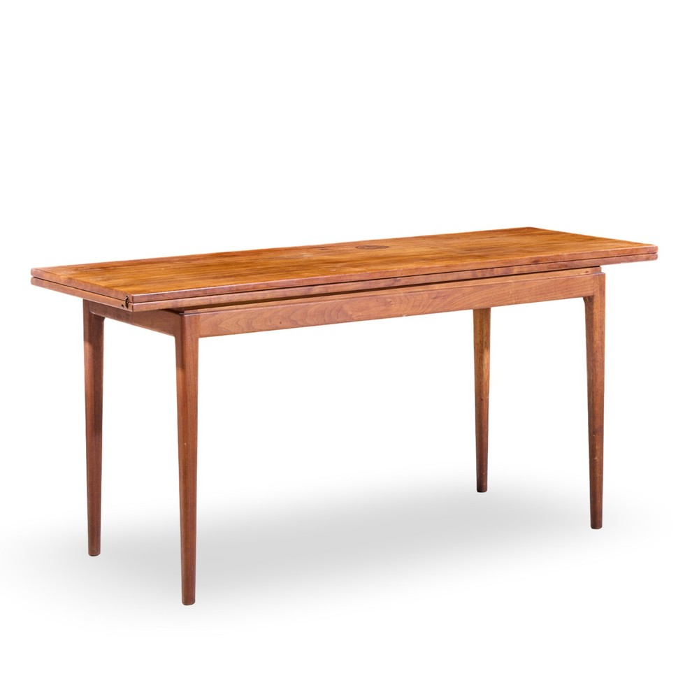 Jens Risom Mid Century Walnut Flip Top Console Dining Table