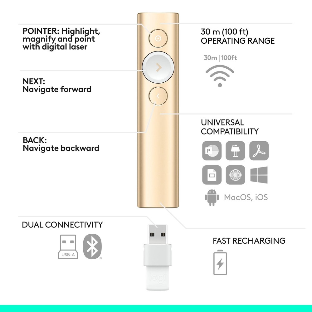 Logitech Spotlight Presentation Remote Control - Gold