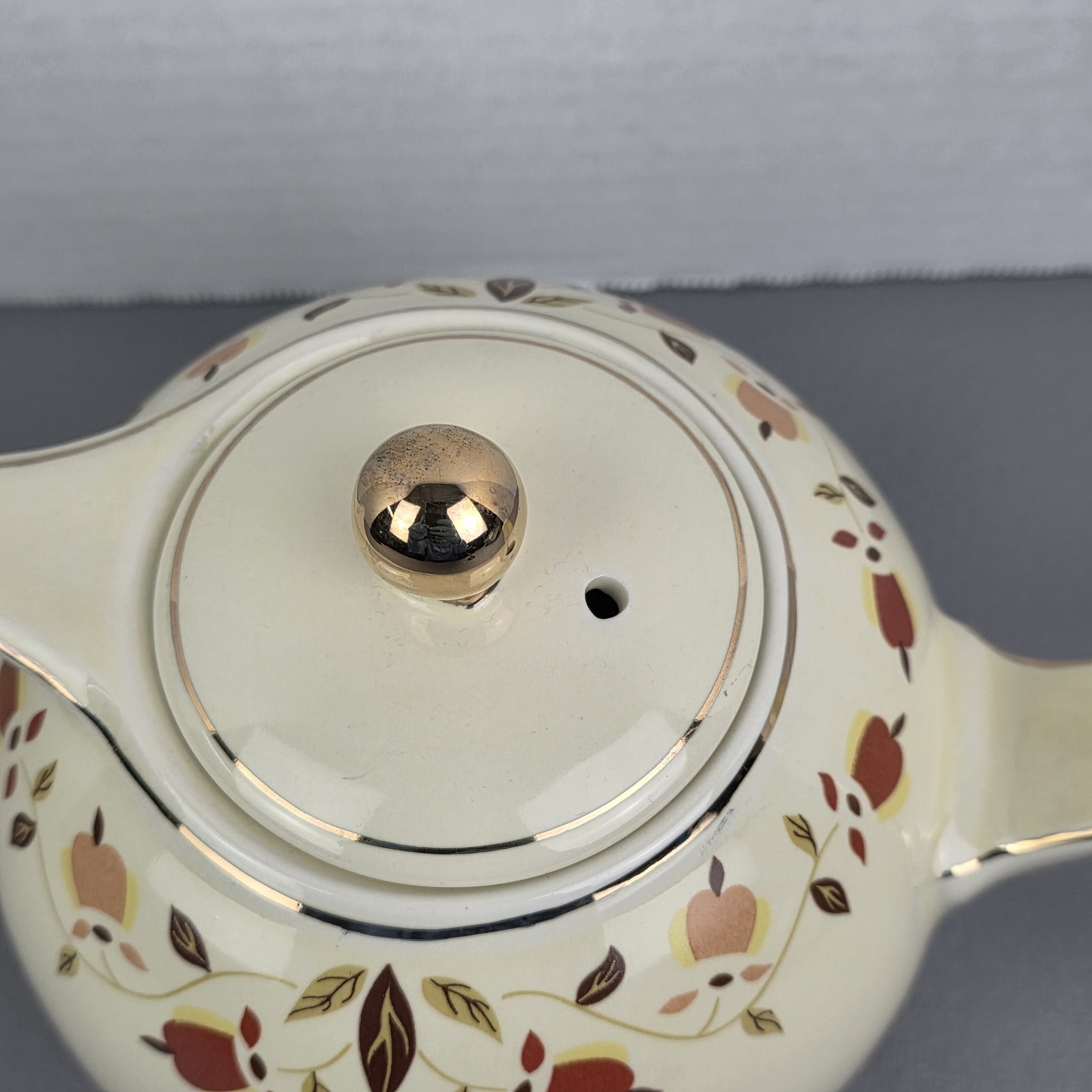 Vintage Cream Teapot with Gold Trim & Floral Pattern, Mid-Century Style