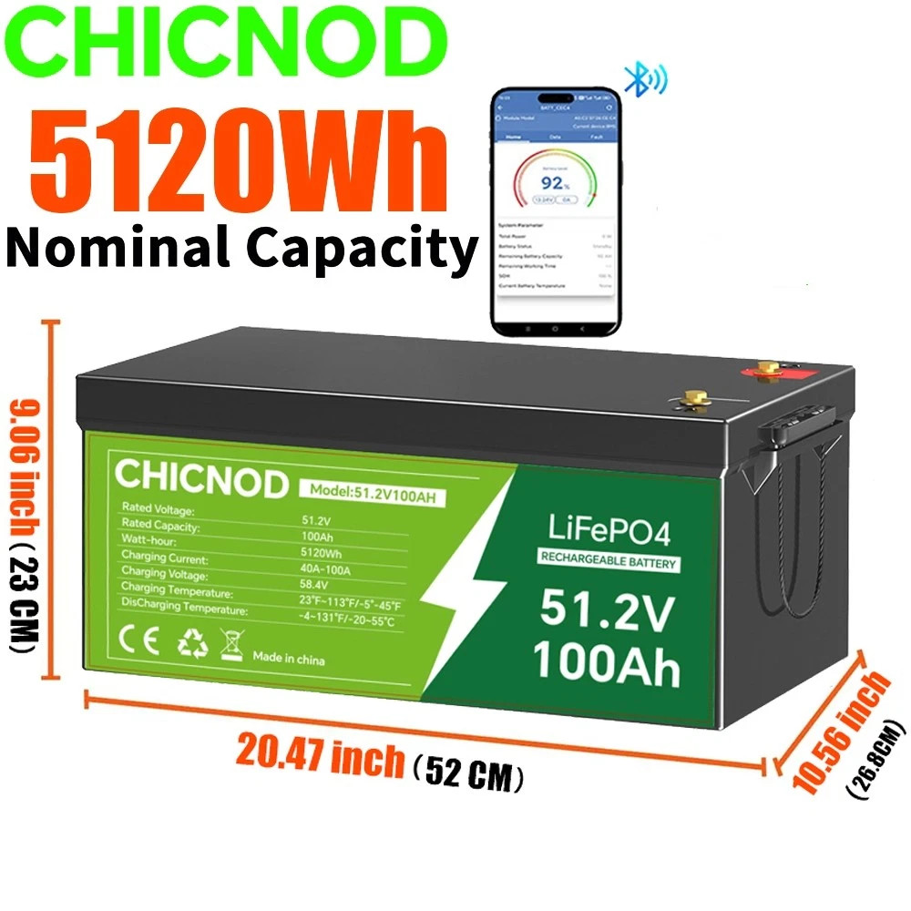 48V 100Ah LiFePO4 Lithium Battery 5120Wh Built-in BMS Deep Cycle For Golf Carts