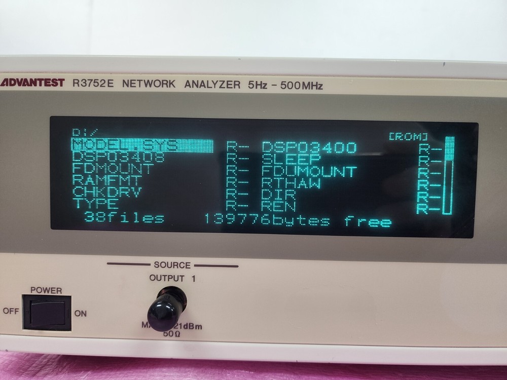 ADVANTEST R3752E Network Analyzer 5 Hz to 500 MHz, Output 1, Input A(Receiver)