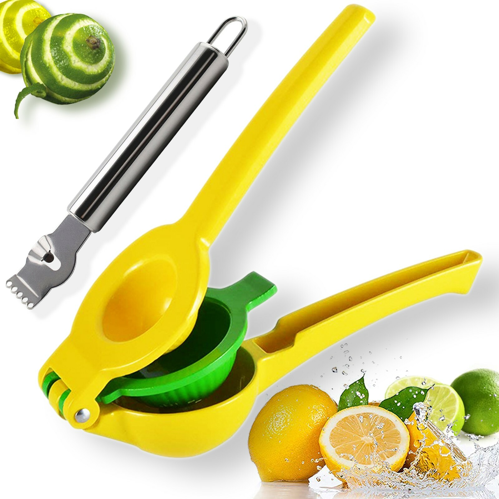 2 in 1 Lemon Lime Squeezer, Manual Citrus Juicer Hand Press + Heavy-duty Zester
