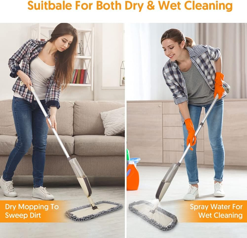 360° Spray Mops for Floor Cleaning with 5 Washable Pads, Wet Dry Microfiber Mop