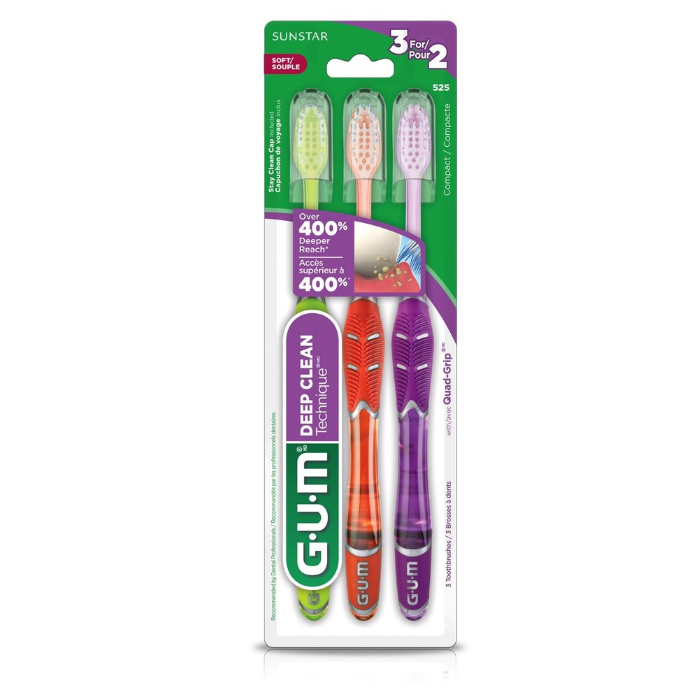 Deep Clean Toothbrush, Compact Soft, 3 Pack, Extra Fine Bristles for Sensitive T