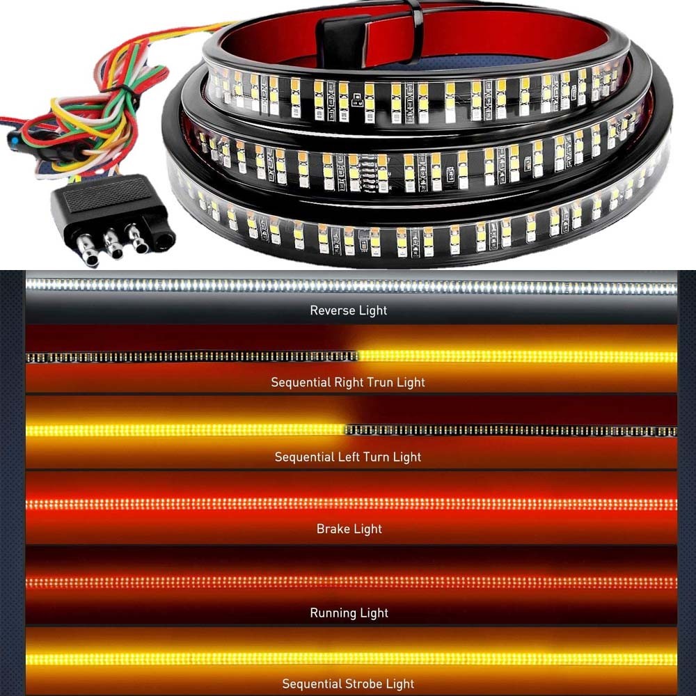 LED Tailgate Light Bar 60" Triple Row 5-Function Strip Universal for Pickup SUV