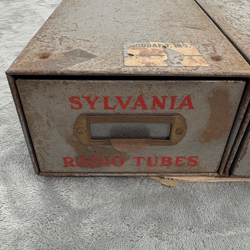 Vintage Sylvania Radio Tubes Industrial Metal Storage File Drawers 12x6 Lot of 2