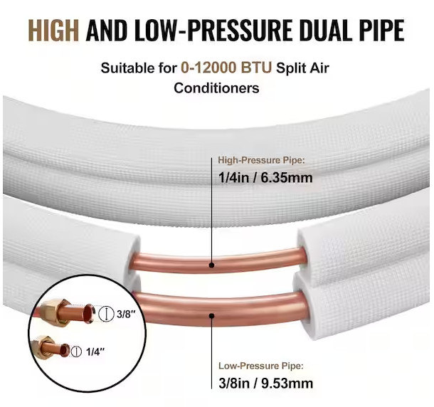 Vevor 1/4"x3/8"x16ft Copper Ductless Mini Split Line Connection Set Insulated