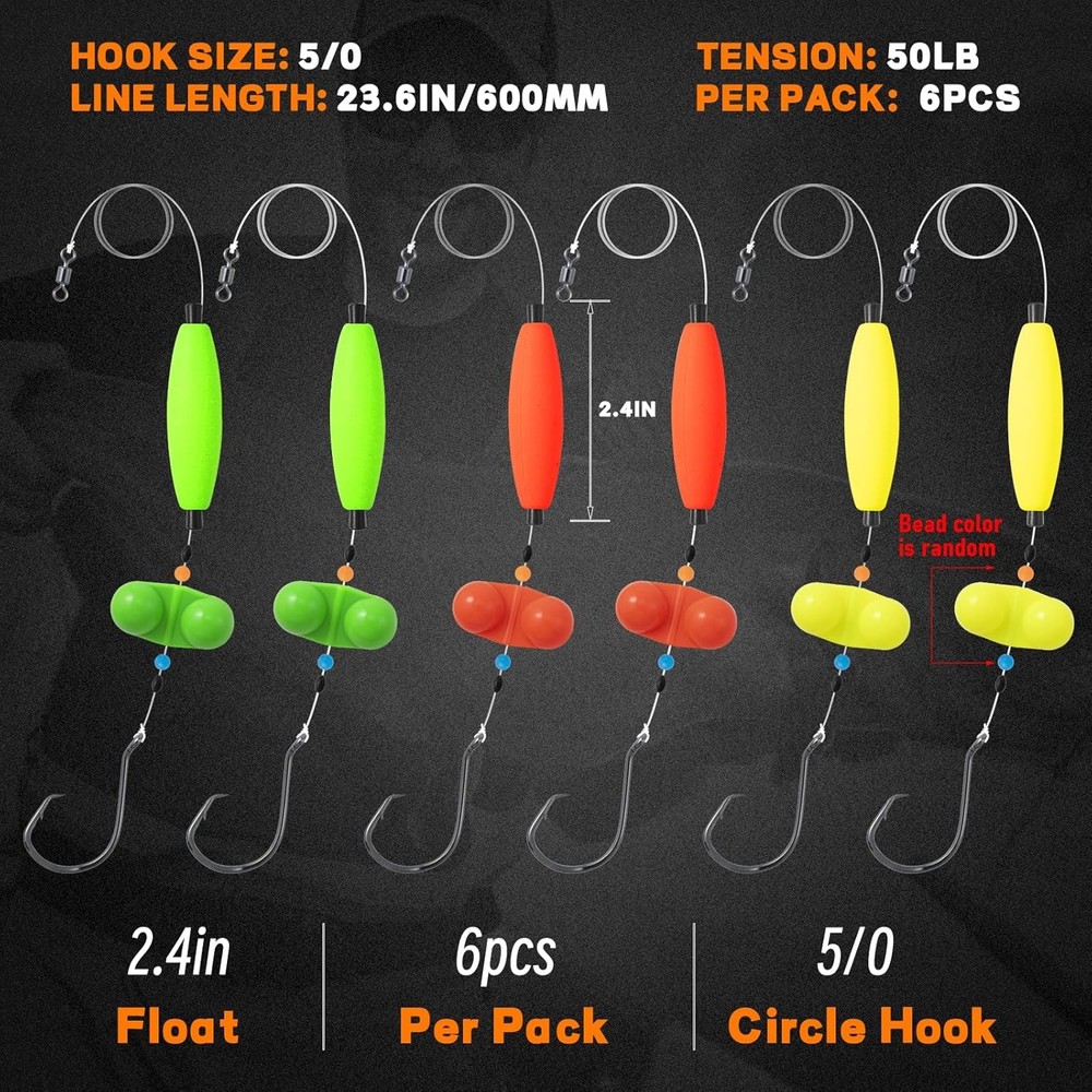Catfish Rigs Float Catfishing 5/0 HOOK * 6PCS, Multiple colors
