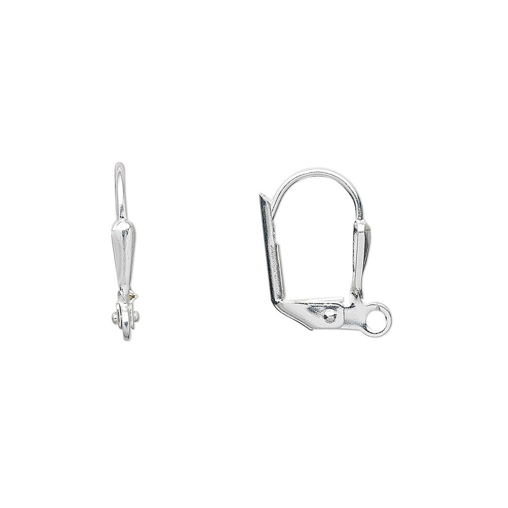 Ear Wire, 10 Silver Plated Brass 16mm Leverback 7x2mm Shield with Loop