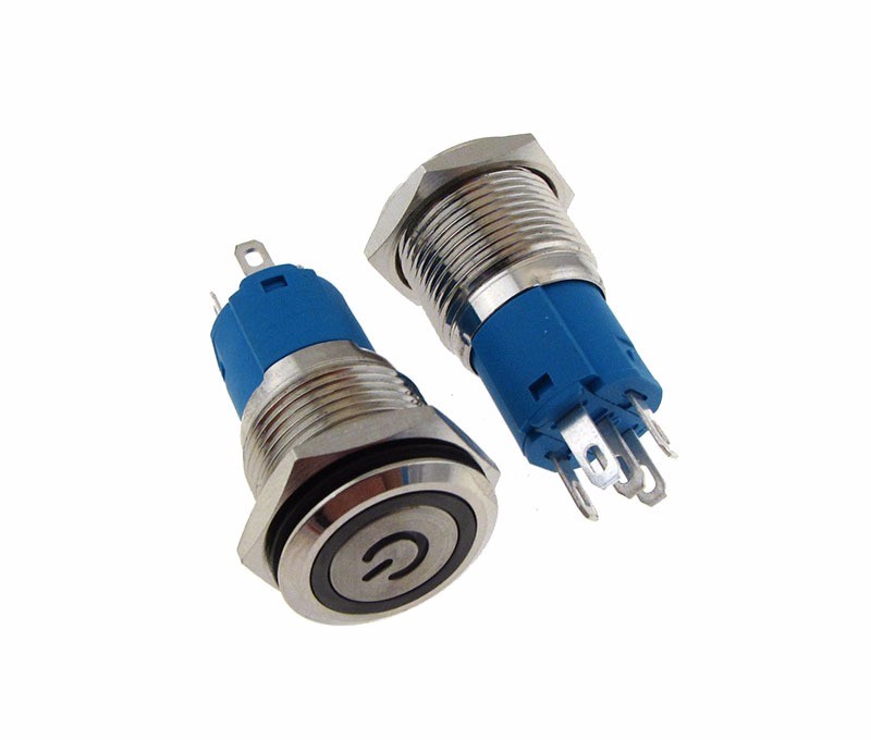 M16 Metal Pushbutton Switch w/ Power on icon Indicator Momentary type - Red