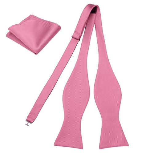 Men's Woven Self Tie Bow Tie and Pocket Square Men's Formal Wear 018-pink