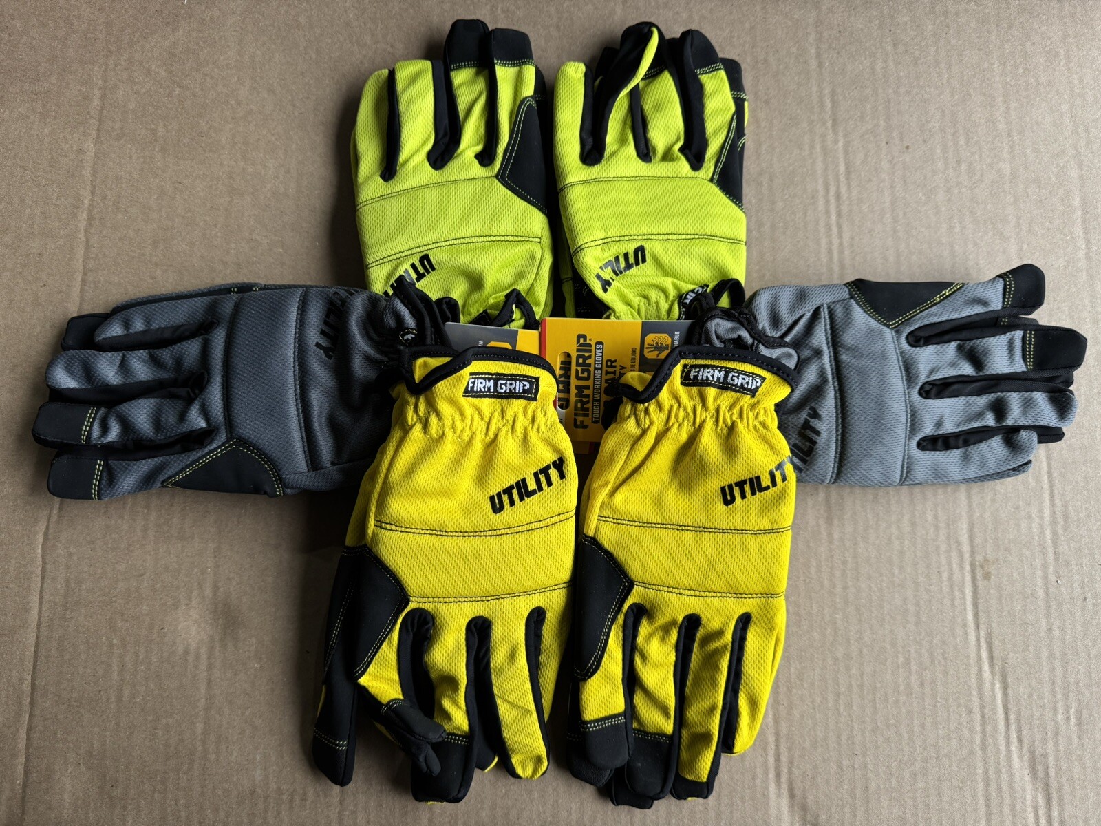 Lot Of 6 Pairs Firm Grip Utility Tough Work Gloves 2 Packs of 3 - Sz L - NEW!!!