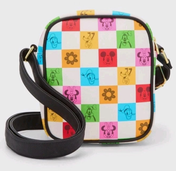 Loungefly Crossbody Bag Purse MICKEY & FRIENDS Checkered Rainbow Block White