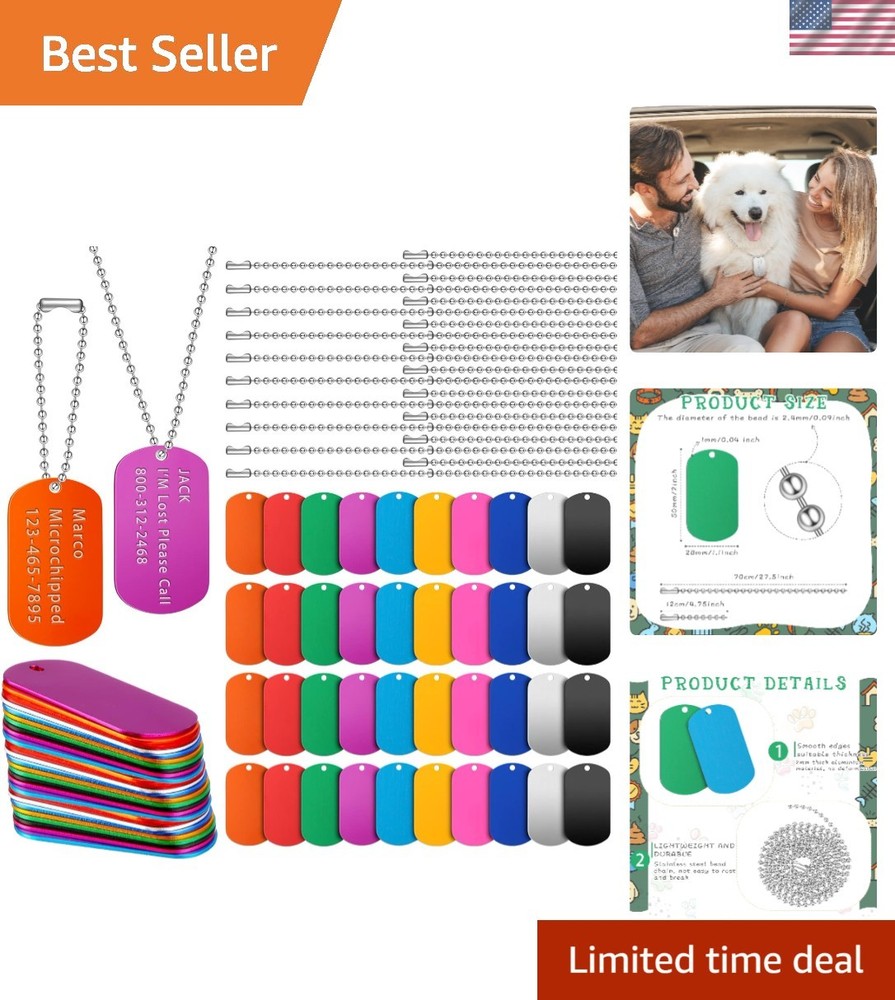 Versatile 200 Pcs Dog Tags & Chains - Personalized Crafting for Pets & DIY Needs