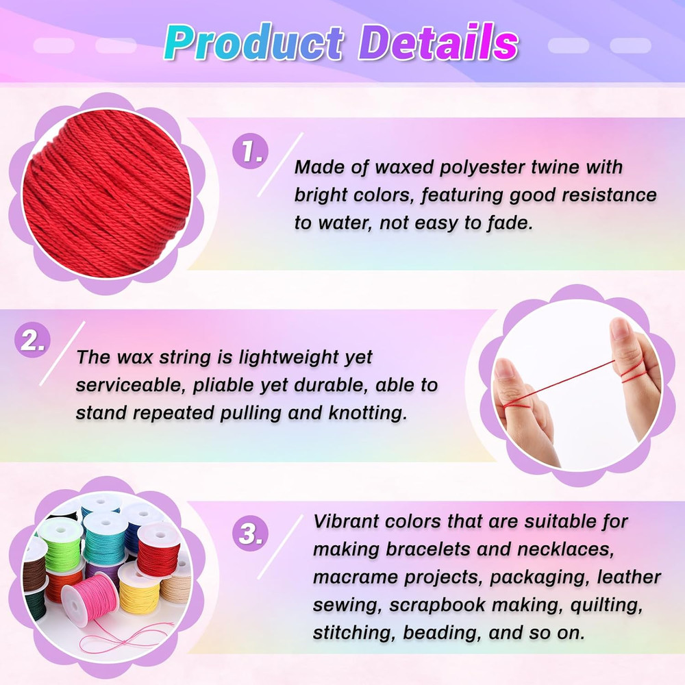 20 Rolls Wax String for Bracelet Making, Waxed Thread Bracelet Cord, Waxed Polye